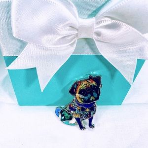 Pug Super Cute Artisan Collage Patchwork Colorful Dog Pin. Puppy Pug Mom
